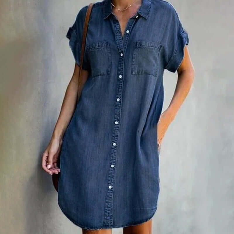 Comfortabele Buikverbergende Denim Jurk