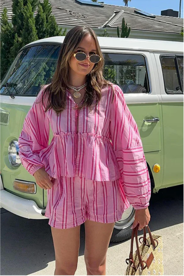 Coastal-Elegance Blouse & Shorts