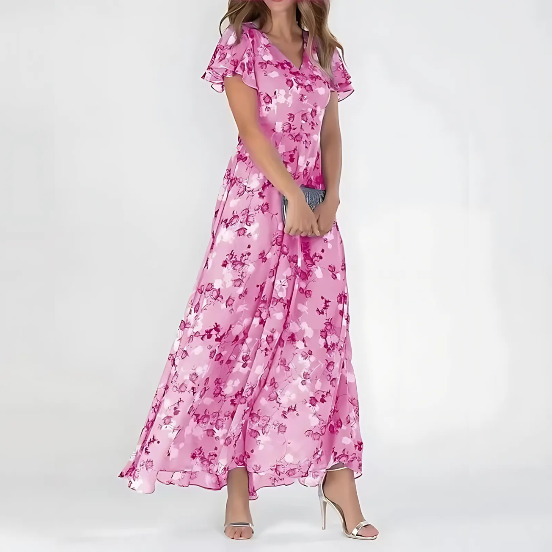 Glam-Floral Tummy-Flattering Dress