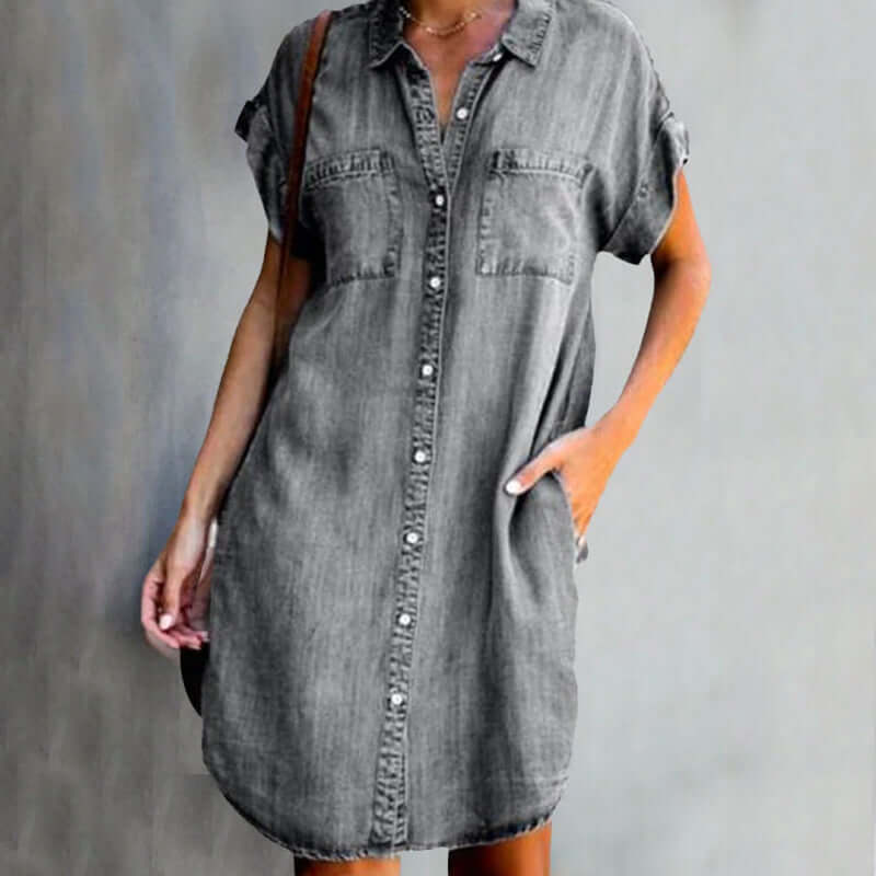 Comfortabele Buikverbergende Denim Jurk