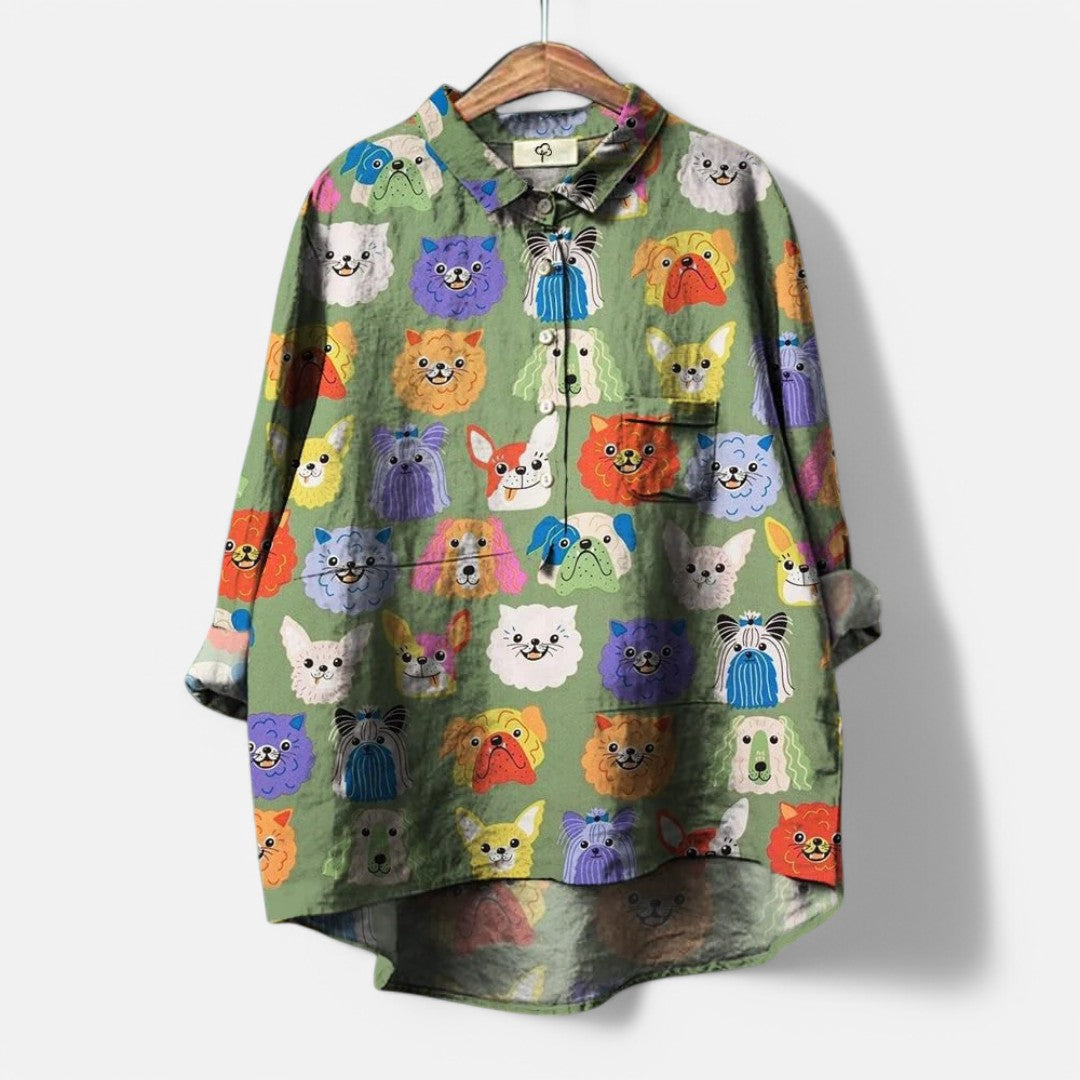 Artistic Dog-Print Blouse