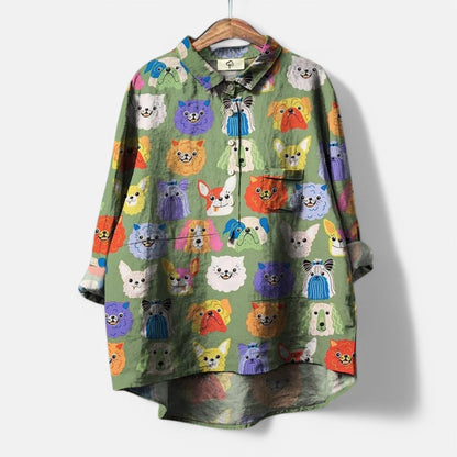 Artistic Dog-Print Blouse