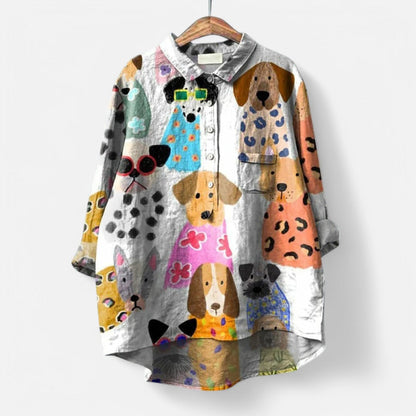 Artistic Dog-Print Blouse