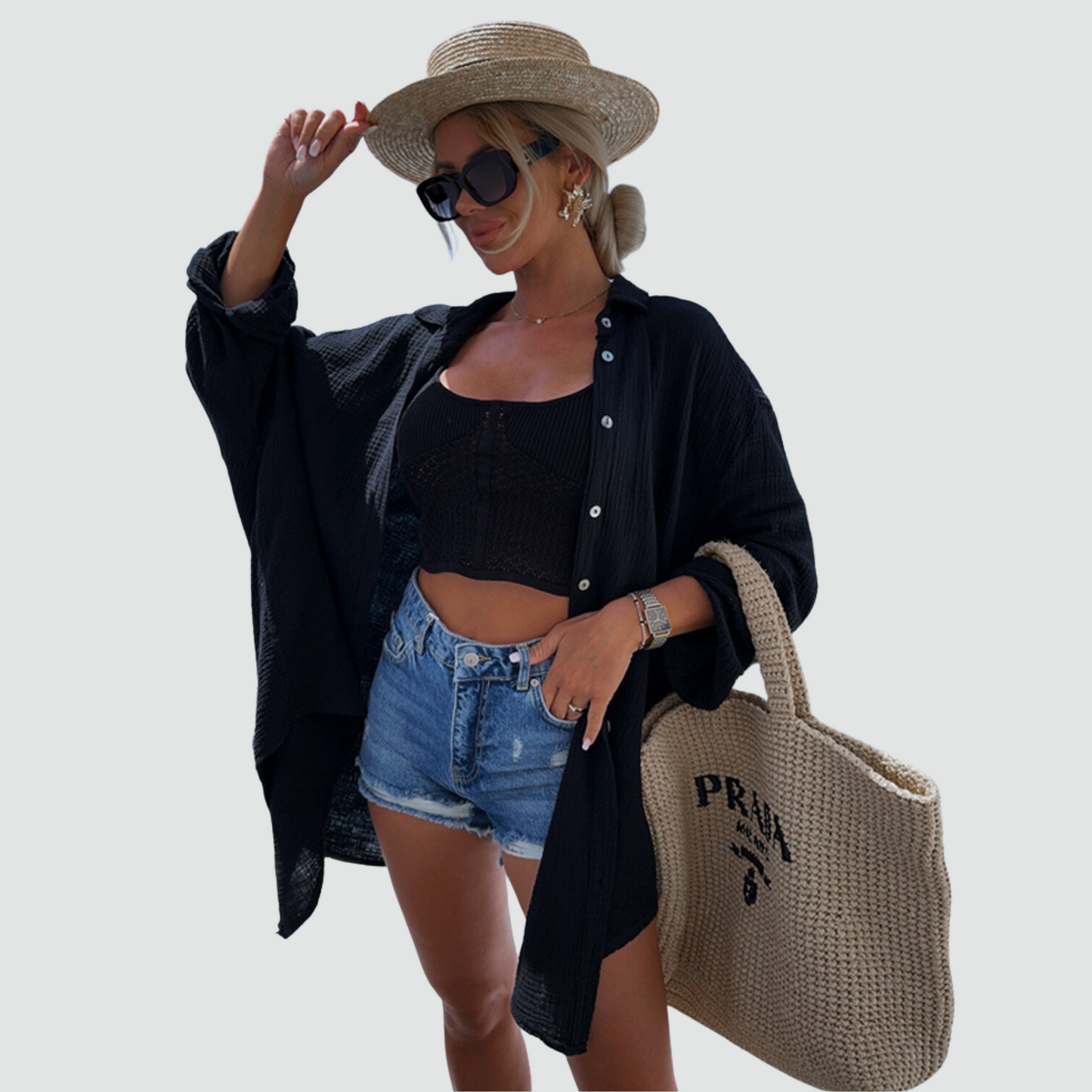 Chique Oversized Blouse met Oogaccent
