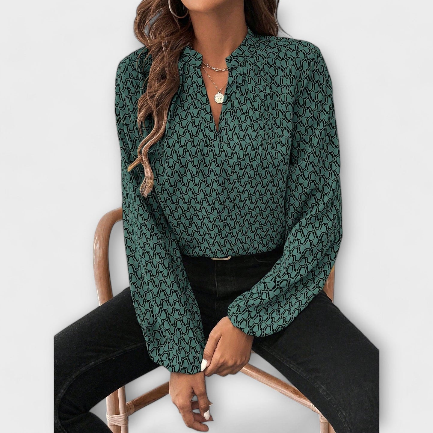 Elegant Bishop-Sleeve Blouse