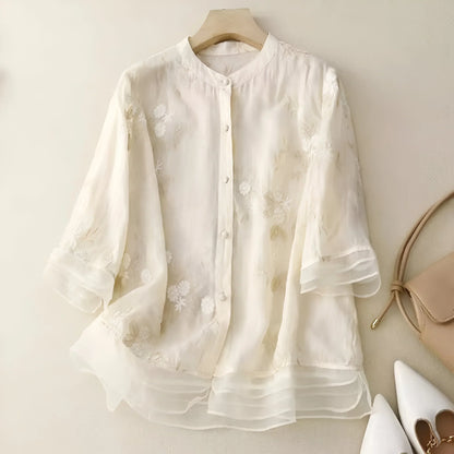 Elegante Geborduurde Katoenen Top