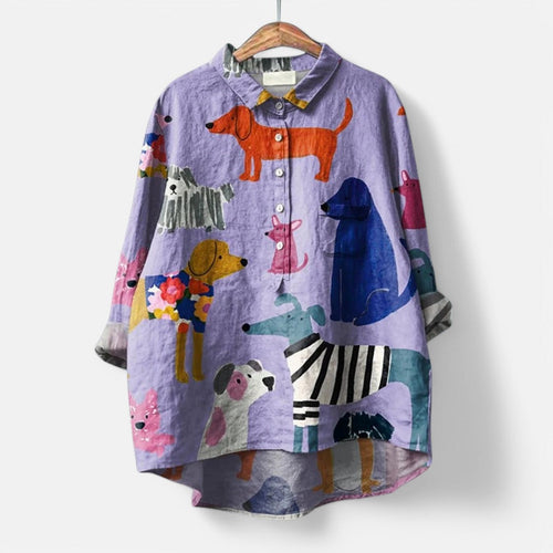 Artistic Dog-Print Blouse