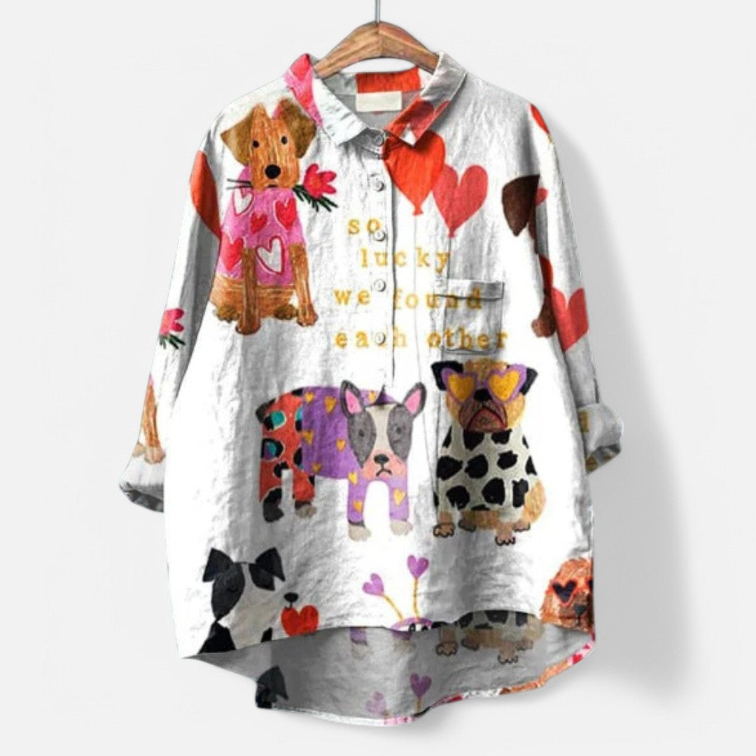 Artistic Dog-Print Blouse
