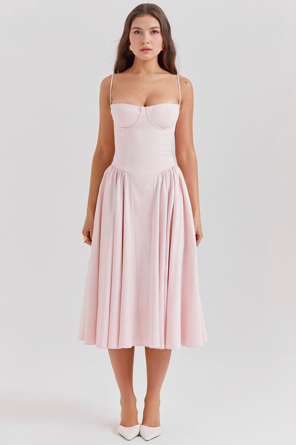Chic Boned-Bodice Midi Dress