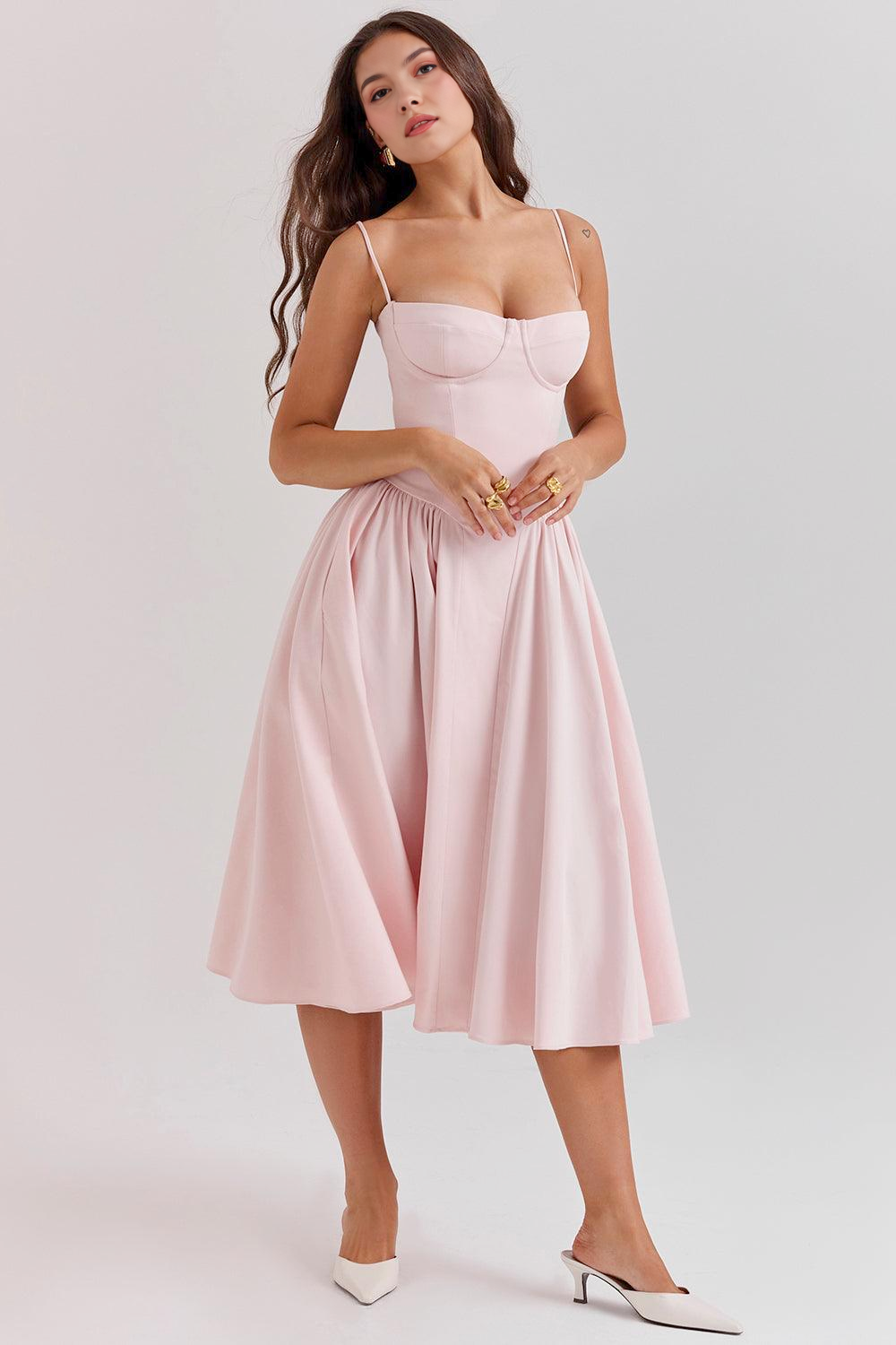 Chic Boned-Bodice Midi Dress