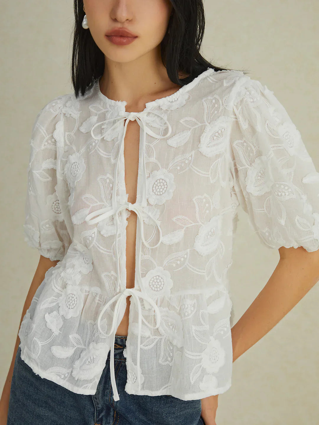 Elegante Bloemenblouse met Puffmouwen