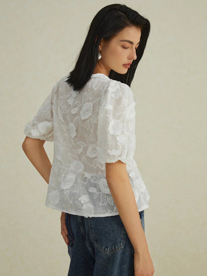 Elegante Bloemenblouse met Puffmouwen