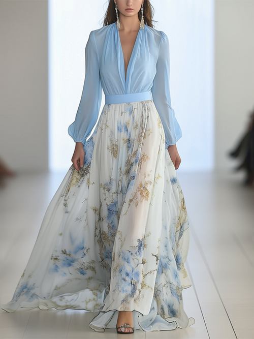 Elegant Floral V-Neck Dress