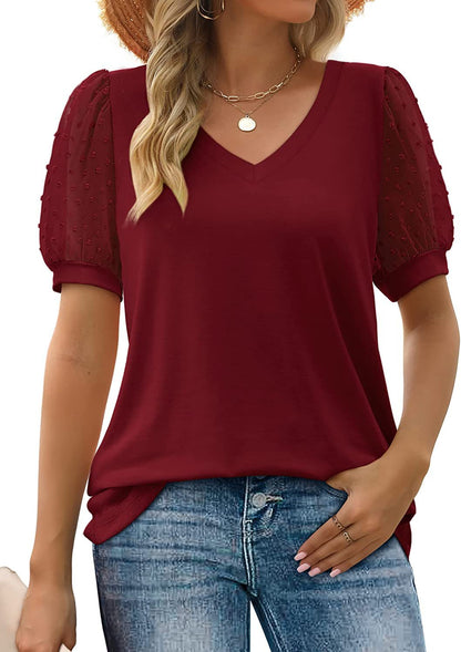 Sheer-Sleeve V-Neck Top