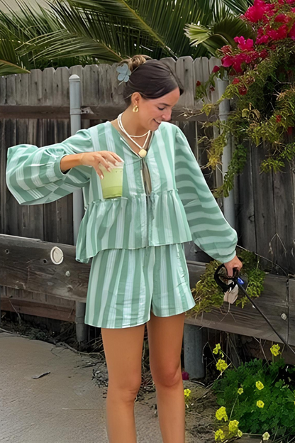 Coastal-Elegance Blouse & Shorts
