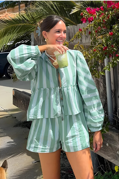 Coastal-Elegance Blouse & Shorts