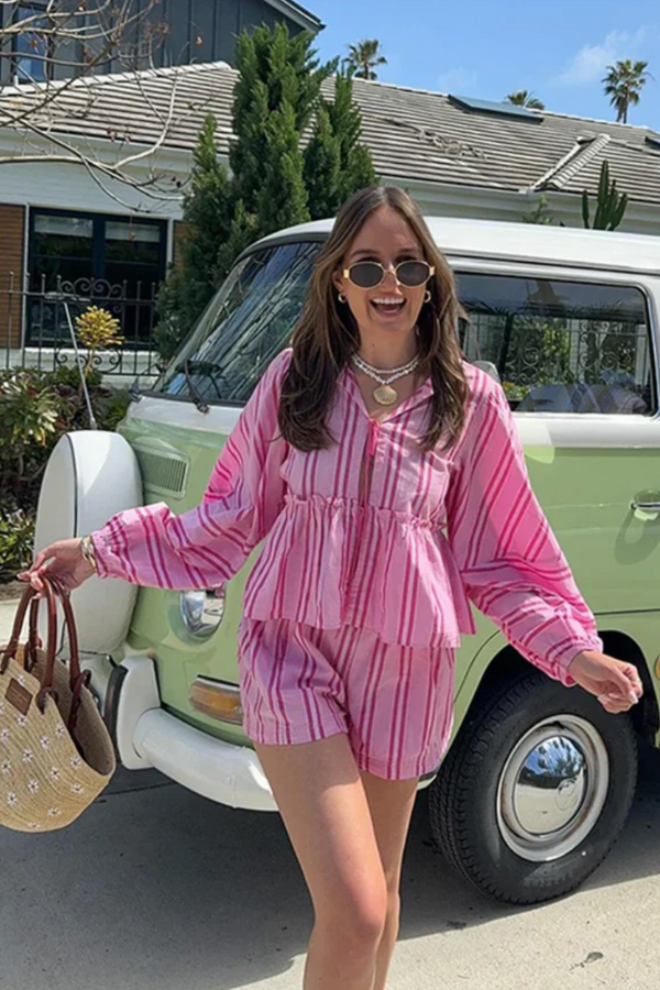 Coastal-Elegance Blouse & Shorts