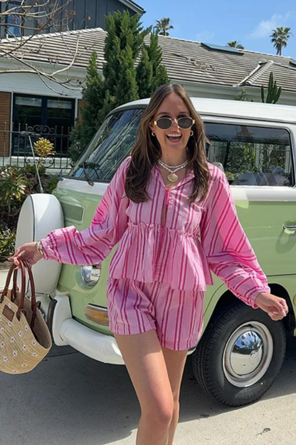 Coastal-Elegance Blouse & Shorts