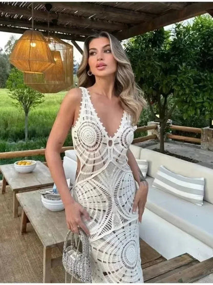 Elegante V-Hals Maxi Jurk