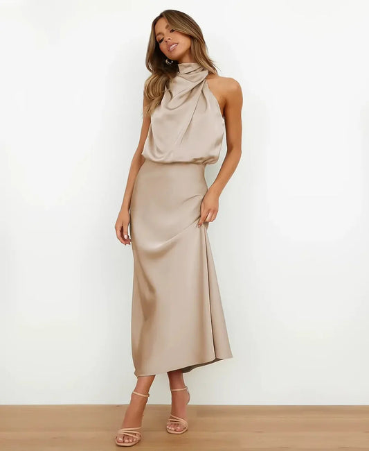 Elegante High-Waist Midi Dress