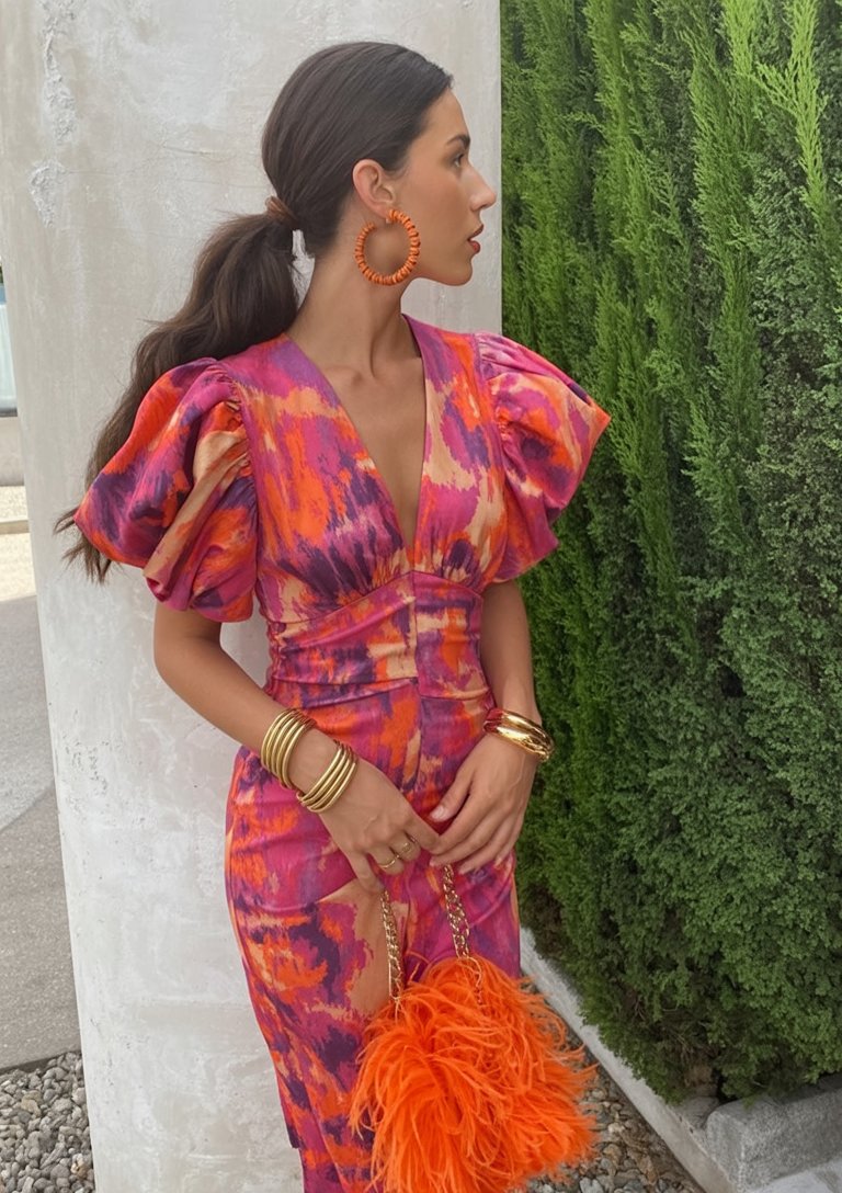 Arielle Kleurige Midi Jurk