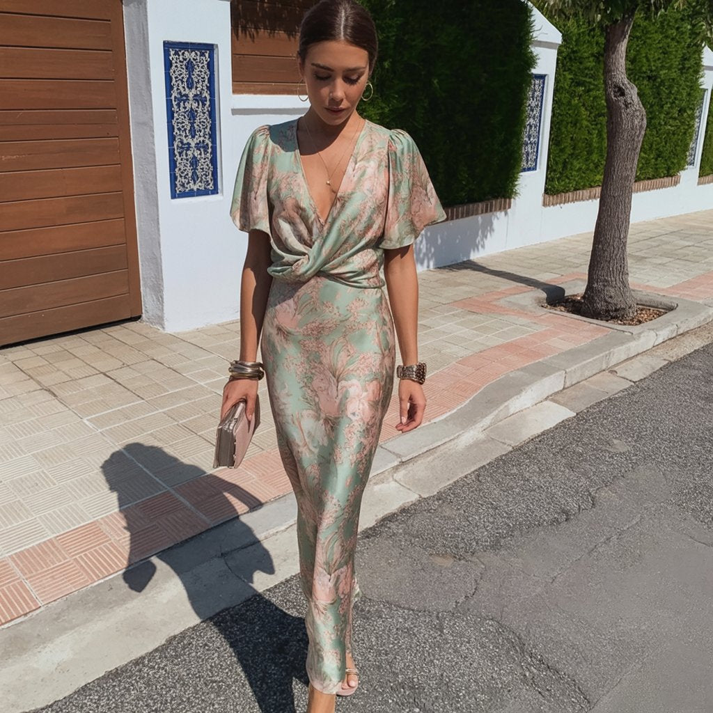 Elegante V-Hals Maxi Jurk