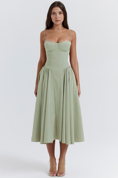 Chic Boned-Bodice Midi Dress