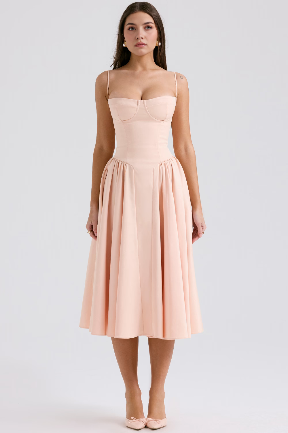 Chic Boned-Bodice Midi Dress