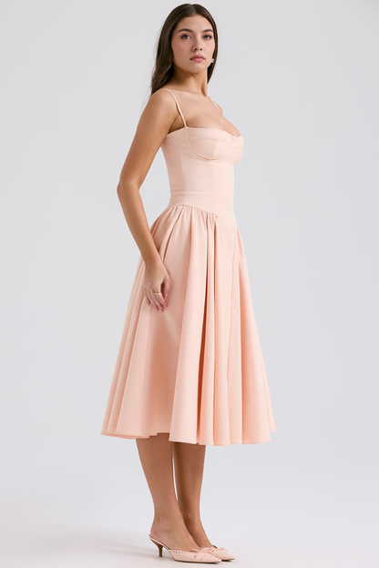 Chic Boned-Bodice Midi Dress