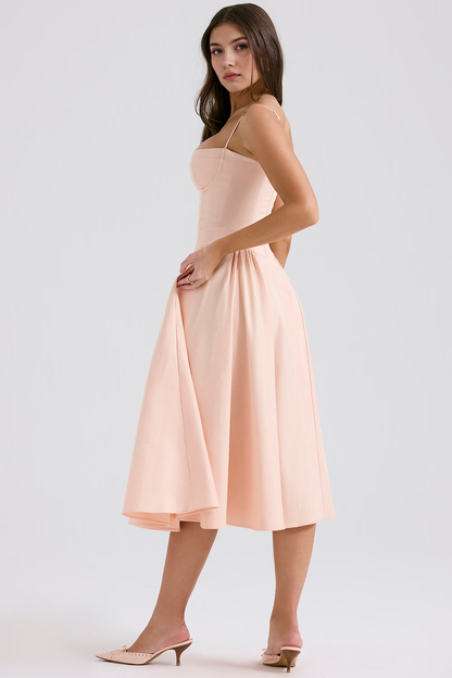 Chic Boned-Bodice Midi Dress