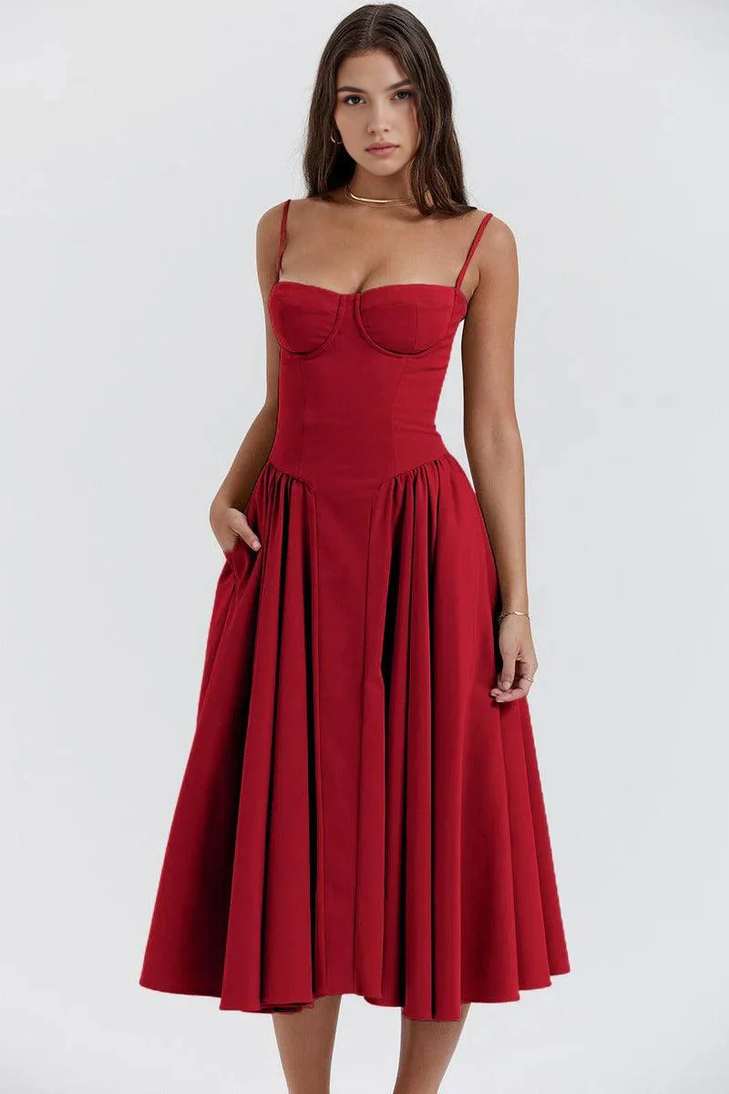 Chic Boned-Bodice Midi Dress