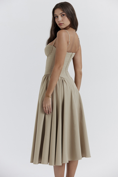 Chic Boned-Bodice Midi Dress