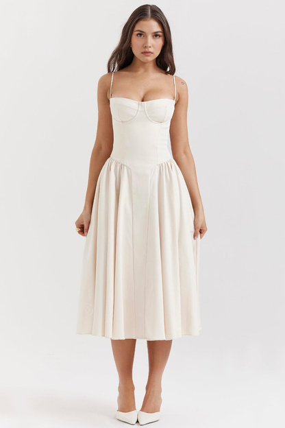 Chic Boned-Bodice Midi Dress