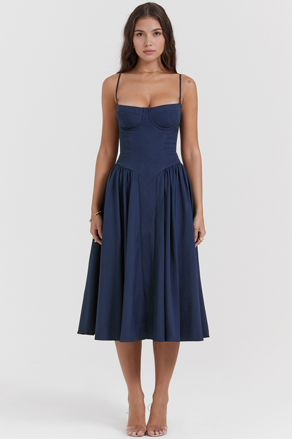 Chic Boned-Bodice Midi Dress