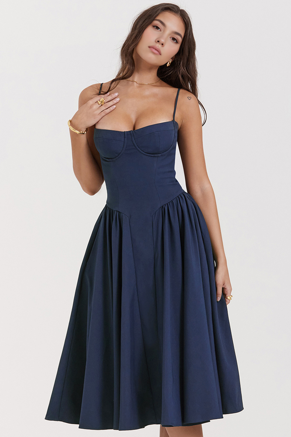 Chic Boned-Bodice Midi Dress