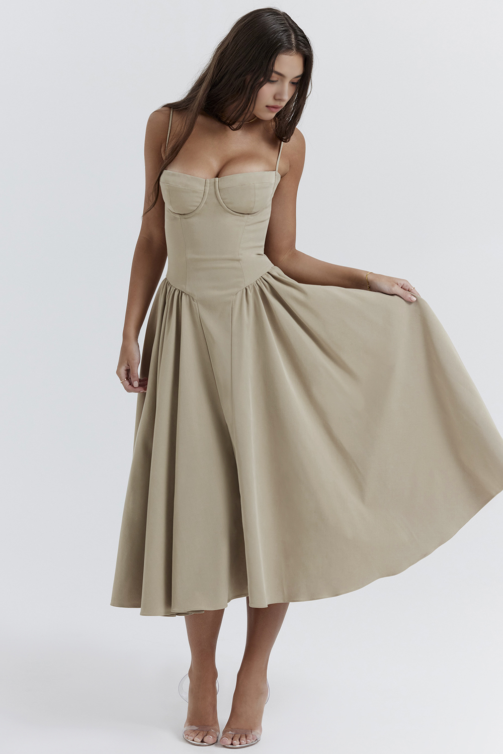Chic Boned-Bodice Midi Dress
