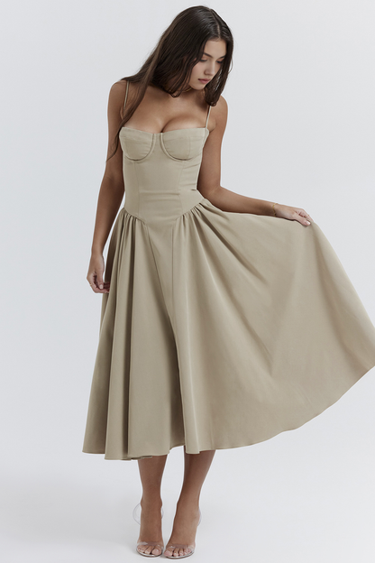 Chic Boned-Bodice Midi Dress