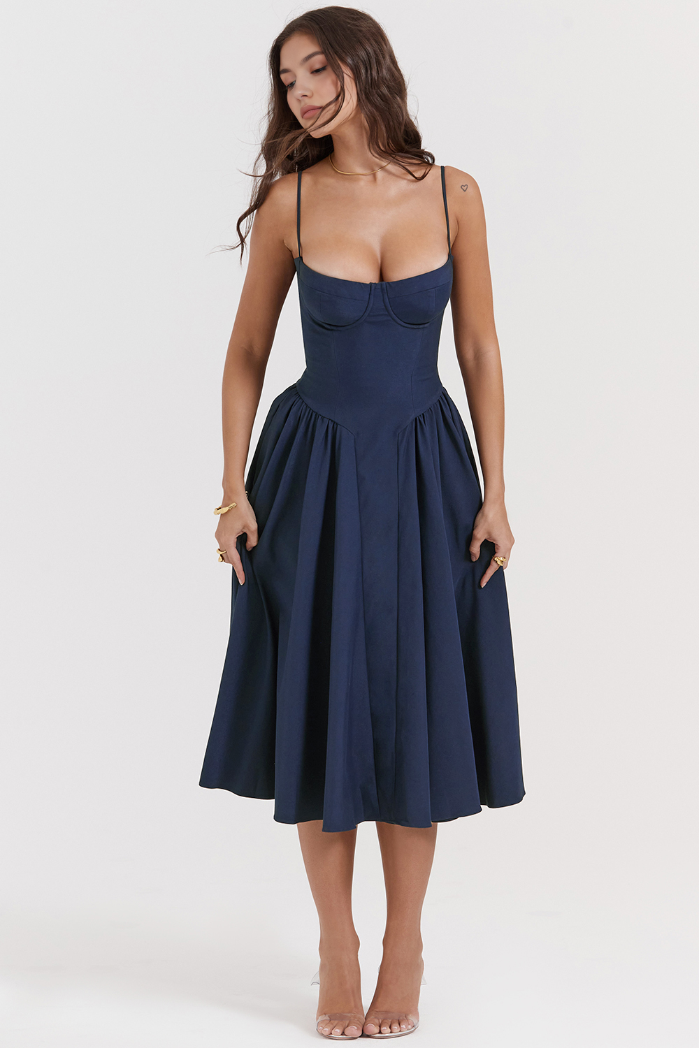 Chic Boned-Bodice Midi Dress