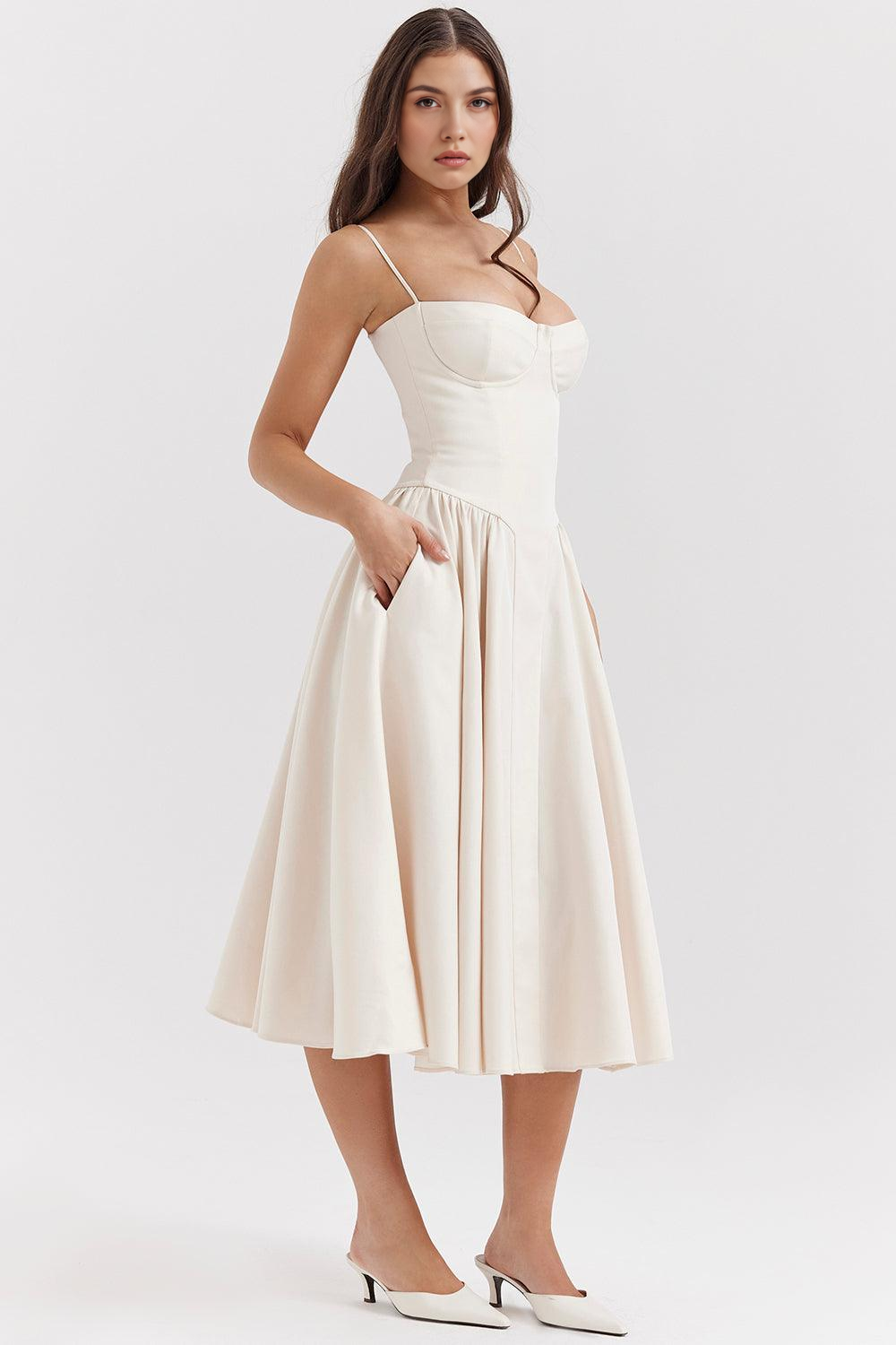 Chic Boned-Bodice Midi Dress