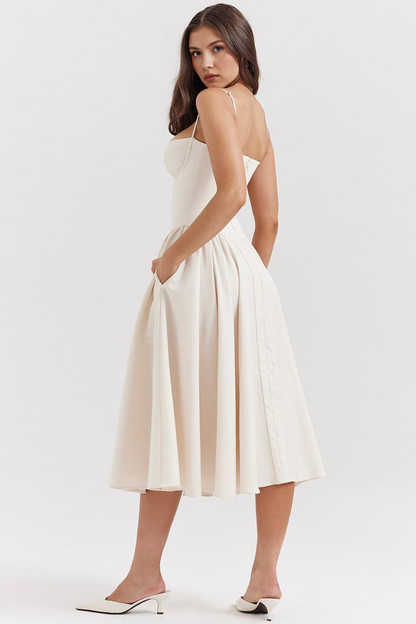 Chic Boned-Bodice Midi Dress