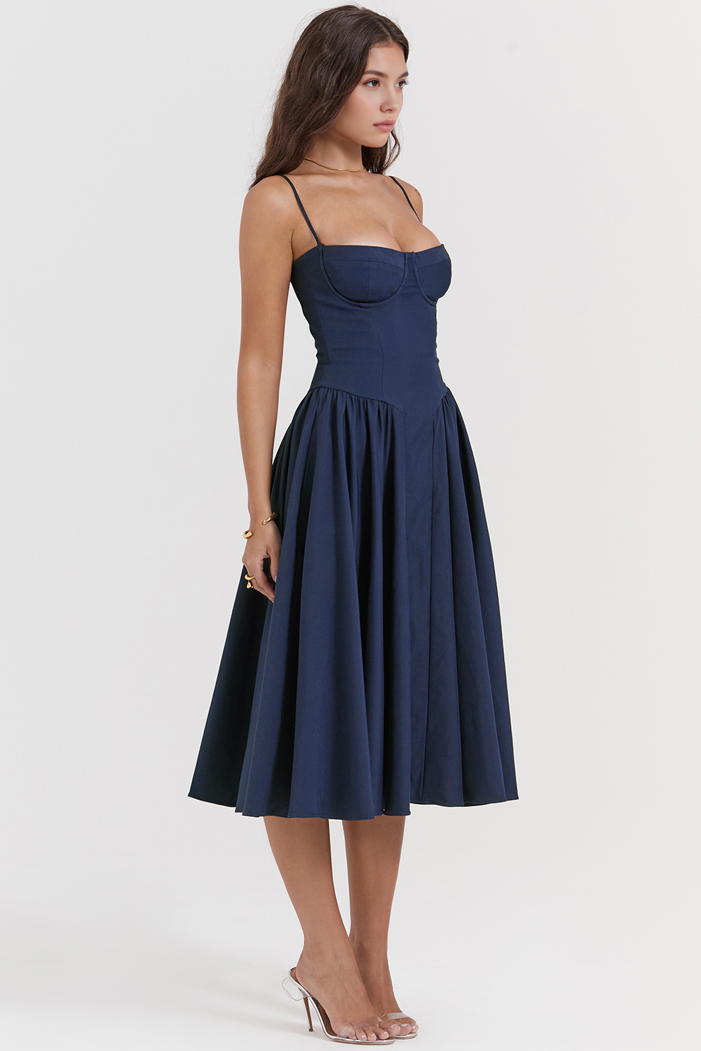 Chic Boned-Bodice Midi Dress