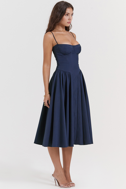 Chic Boned-Bodice Midi Dress
