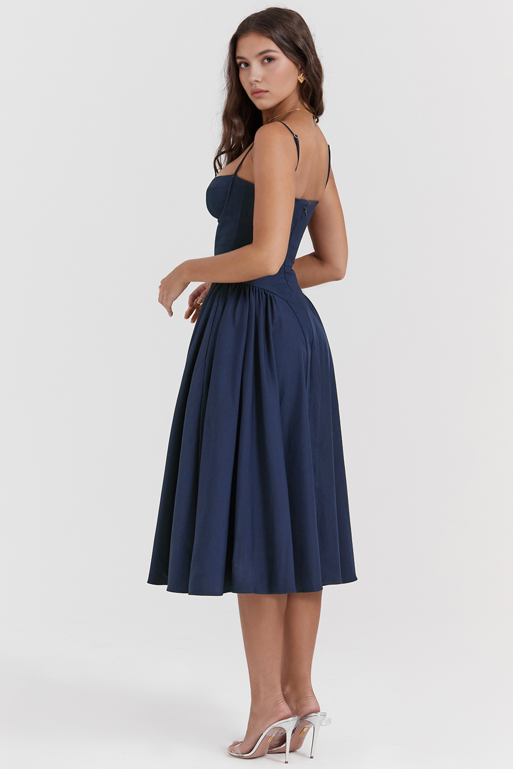 Chic Boned-Bodice Midi Dress