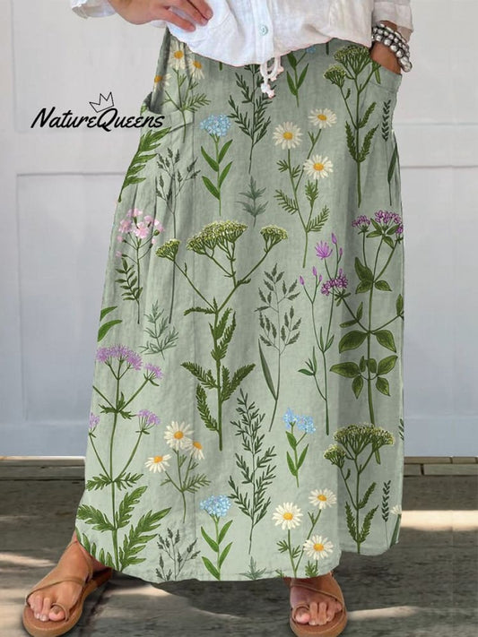 Linnen Bloemen Rok Met Zakken